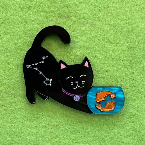 Pisces Black Kitty - Brooch